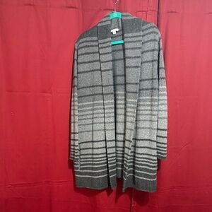 Gray Striped Open Cardigan